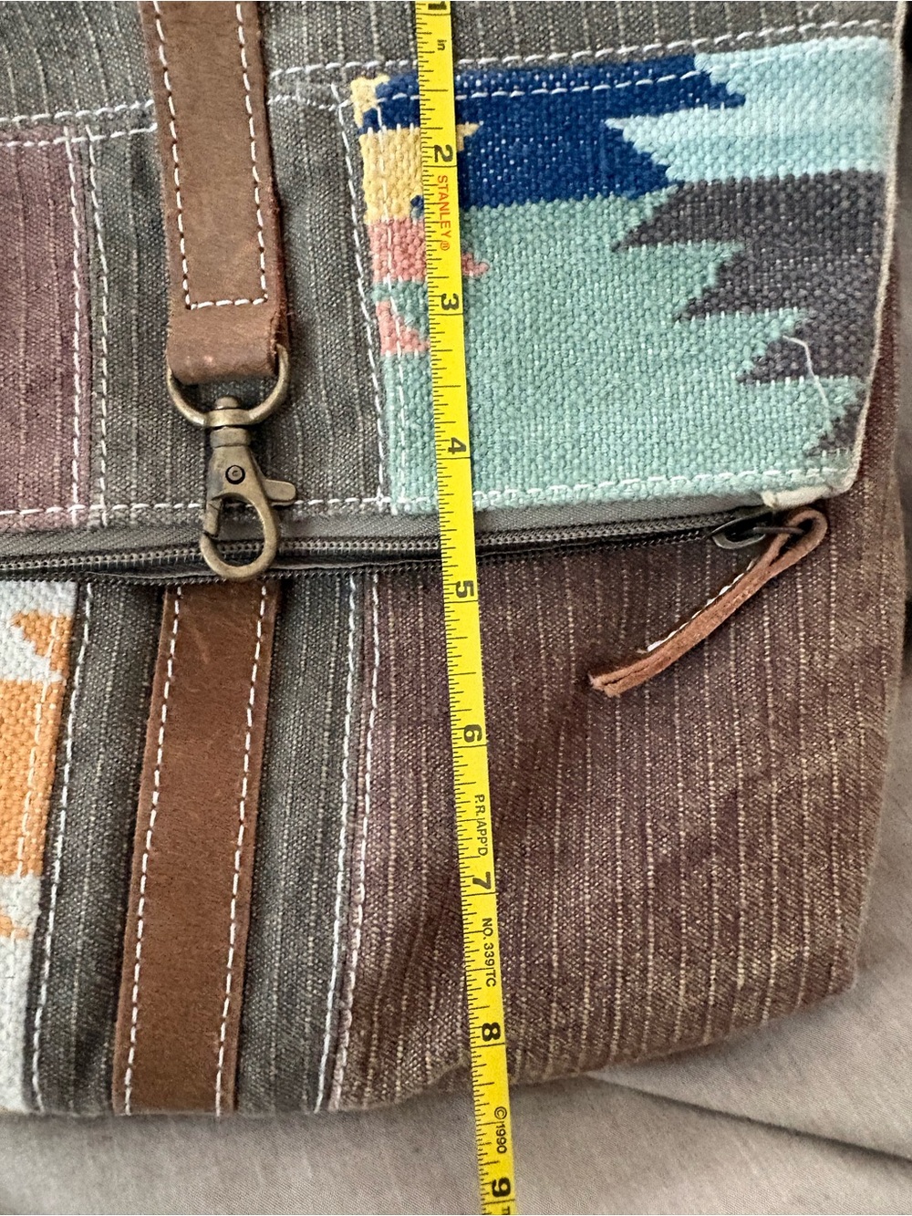Southwestern Aztec Woven Crossbody Bag Boho Canvas Leather Trim Satchel - Picture 10 of 13